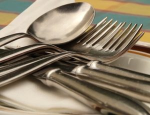 Clean metal spoon and fork