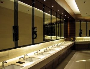 A clean and elegant washroom