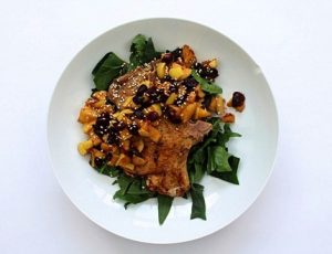 Curried Pork Chops with Roasted Apples & Leeks