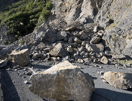 Falling rock blocked the road