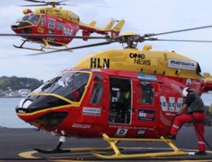 A Westpac Rescue Helicopter on land