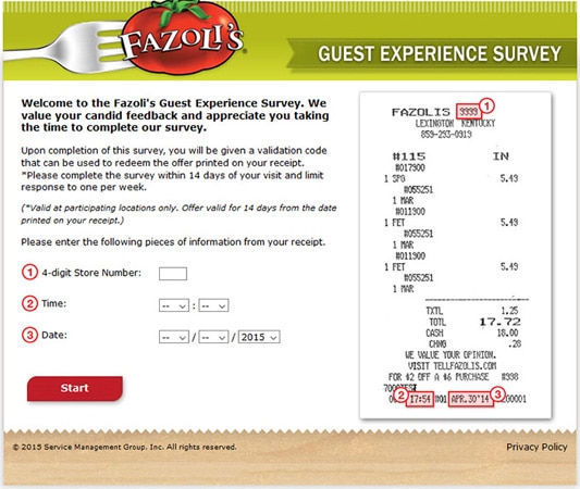 how to create a restaurant business plan Fazolis guest experience survey form
