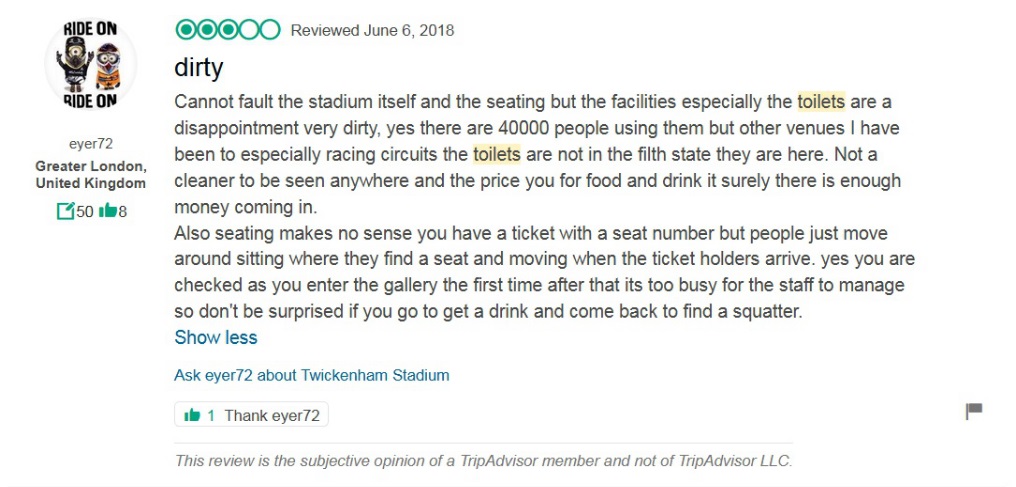 Trip Advisor Bad Toilet Review