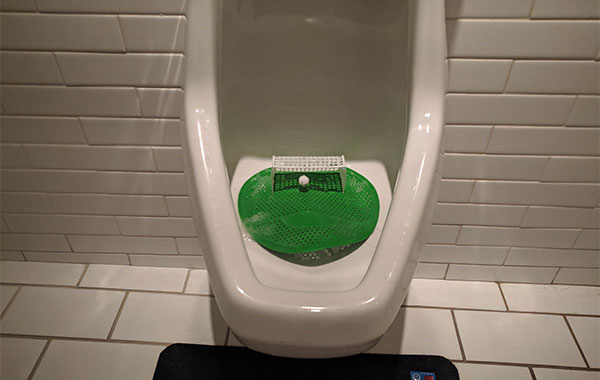 Urinal with a miniature screen