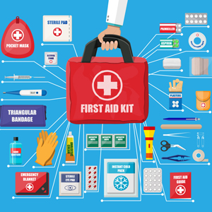 First aid kit with medical equipment