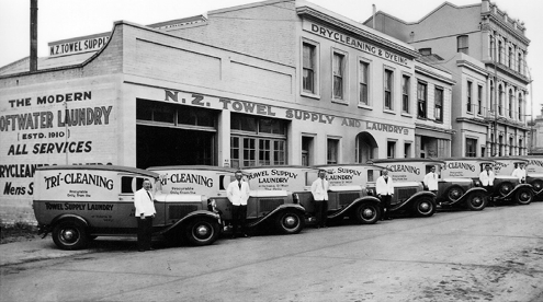 In the 1920’s & 1930’s, NZ Towel Supply was mainly processing towels, customer-owned textiles (COG) and bags for the shipping industry. Check out the modern fleet vehicles of the day.